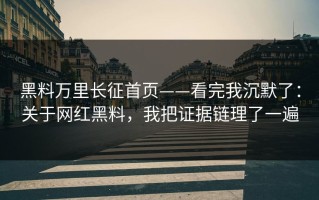 黑料万里长征首页——看完我沉默了：关于网红黑料，我把证据链理了一遍