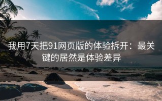 我用7天把91网页版的体验拆开：最关键的居然是体验差异