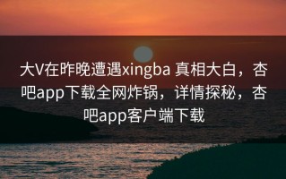 大V在昨晚遭遇xingba 真相大白，杏吧app下载全网炸锅，详情探秘，杏吧app客户端下载