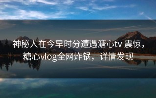 神秘人在今早时分遭遇溏心tv 震惊，糖心vlog全网炸锅，详情发现