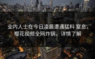 业内人士在今日凌晨遭遇猛料 窒息，樱花视频全网炸锅，详情了解