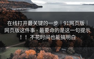 在线打开最关键的一步｜91网页版｜网页版这件事 - 最要命的是这一句提示！！不花时间也能搞明白